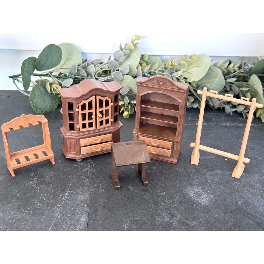 Playmobil Victorian Dining room furniture hitch bookshelf dollhouse vintage